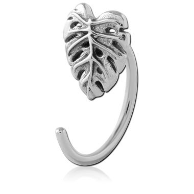 316L SURGICAL STEEL OPEN CLAW EARRING MONSTERA LEAF TEXTURED DETAIL