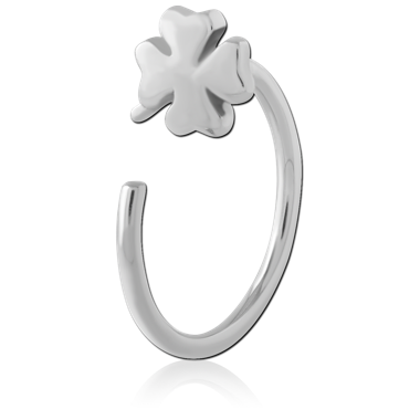 316L SURGICAL STEEL EARRING OPEN CLAW WITH FOUR LEAF CLOVER