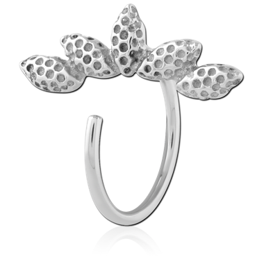 316L SURGICAL STEEL EARRING OPEN CLAW WITH TEXTURED LEAF CLUSTER