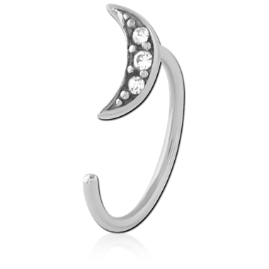 316L SURGICAL STEEL EARRING OPEN CLAW WITH GEMMED CRESCENT MOON