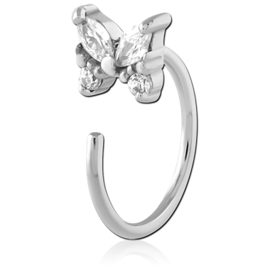 316L SURGICAL STEEL OPEN HOOP EARRING BUTTERFLY CLUSTER GEM
