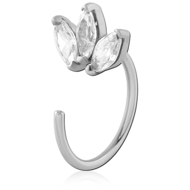 316L SURGICAL STEEL OPEN HOOP EARRING TRIPLE MARQUISE GEM