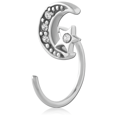 316L SURGICAL STEEL OPEN HOOP EARRING MOON AND STAR GEM