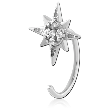 316L SURGICAL STEEL OPEN HOOP EARRING STARBURST PAVE CLUSTER