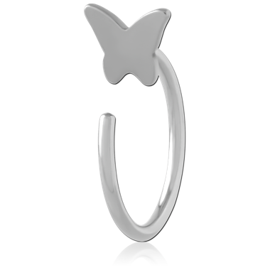 316L SURGICAL STEEL OPEN HOOP EARRING WITH BUTTERFLY TOP POLISHED FINISH