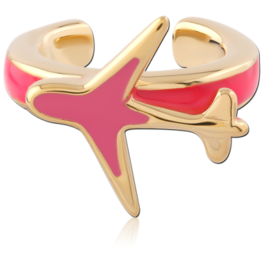 GOLD PLATED 18K STERLING SILVER 925 EAR CUFF AIRPLANE PINK ENAMEL