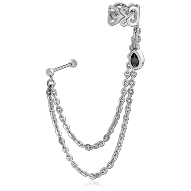 SURGICAL STEEL JEWELED EAR CUFF CHAIN WITH DROP