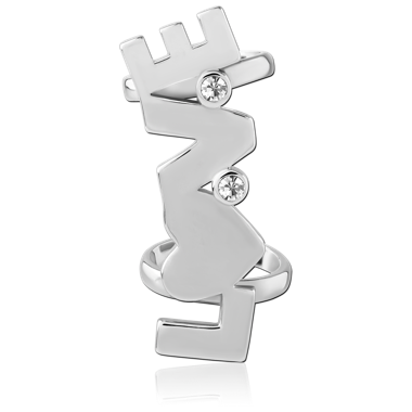 JEWELED EAR CUFF GEOMETRIC ZIGZAG WITH TWO ROUND CRYSTALS
