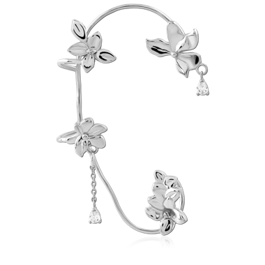 SURGICAL STEEL LEFT EAR CUFF FLORAL VINE WITH TEARDROP CHARMS