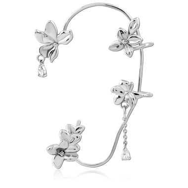 SURGICAL STEEL RIGHT EAR CUFF FLORAL VINE WITH TEARDROP CHARMS