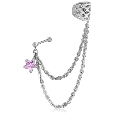 STERILE SURGICAL STEEL JEWELED EAR CUFF CHAIN WITH STAR