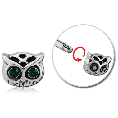 SURGICAL STEEL MICRO THREADED JEWELED ATTACHMENT - OWL HEAD