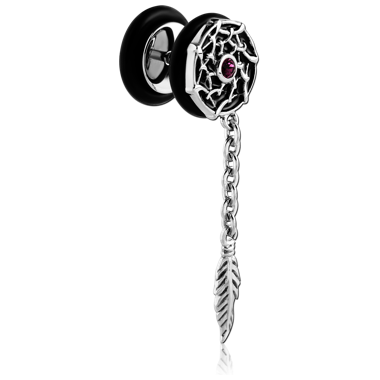 SURGICAL STEEL DREAMCATCHER FAKE PLUG WITH FEATHER