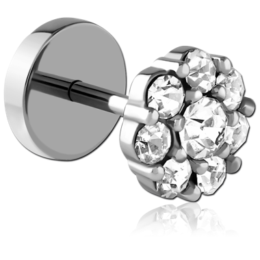 FAKE PLUG CLEAR GEM CLUSTER FLOWER PRONG SET FRONT DOUBLE SIDED DESIGN