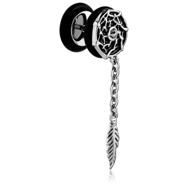 STERILE SURGICAL STEEL DREAMCATCHER FAKE PLUG WITH FEATHER