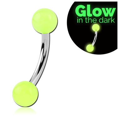 SURGICAL STEEL CURVED BARBELL WITH GLOW IN THE DARK BALL