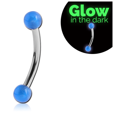 SURGICAL STEEL CURVED MICRO BARBELL WITH UV ACRYLIC GLOW IN DARK BALLS