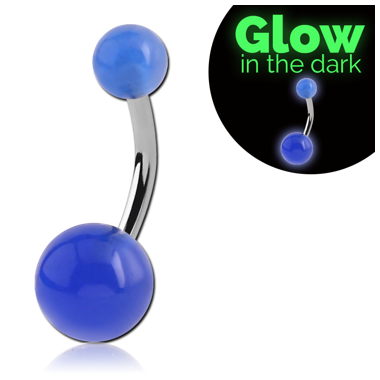 STERILE SURGICAL STEEL DOUBLE GLOW IN THE DARK BALL NAVEL BANANA