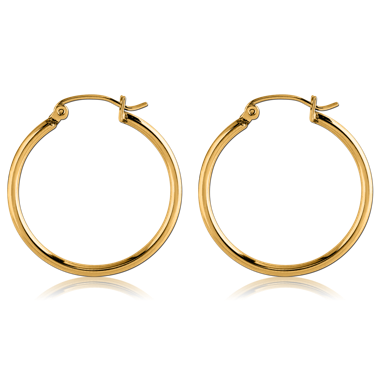 GOLD PVD 18K COATED SURGICAL STEEL WIRE HOOP EARRINGS - ROUND
