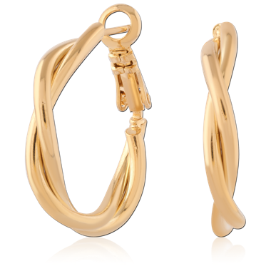GOLD PVD 18K COATED SURGICAL STEEL HOOP EARRINGS DOUBLE TWISTED CROSSOVER