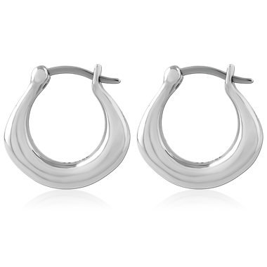 316L SURGICAL STEEL HOOP EARRINGS PUFFED TEARDROP SILHOUETTE SMOOTH POLISHED FINISH