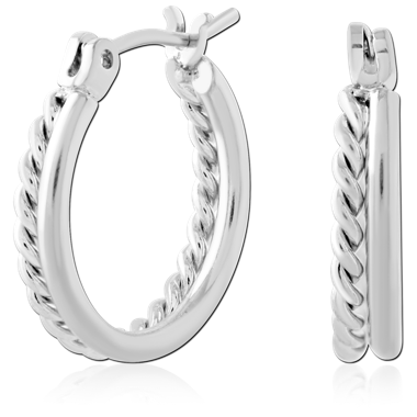 316L SURGICAL STEEL HOOP EARRINGS ROPE TWIST SMOOTH BAND DESIGN