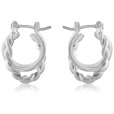 316L SURGICAL STEEL HOOP EARRINGS BRAIDED ROPE TEXTURED ROUND DETAILED DESIGN