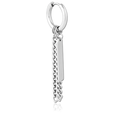 316L SURGICAL STEEL HINGED HOOP EARRING WITH BAR TAG AND CHAIN CHARMS