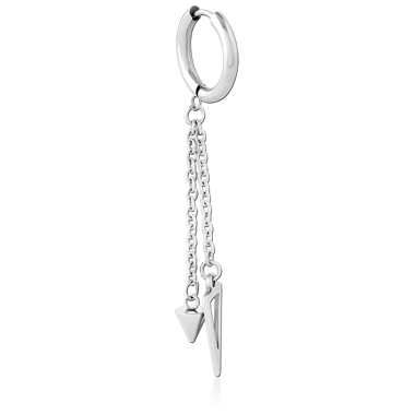 316L SURGICAL STEEL HINGED HOOP EARRING WITH SPIKE AND TRIANGLE FRAME CHARMS