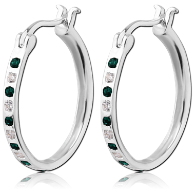 STERLING SILVER 925 JEWELED HOOP EARRINGS