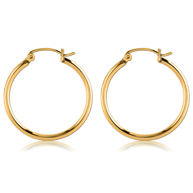 STERILE GOLD PVD COATED SURGICAL STEEL WIRE HOOP EARRINGS - ROUND