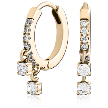 GOLD PVD 18K COATED SURGICAL STEEL JEWELED HUGGIES PAIR