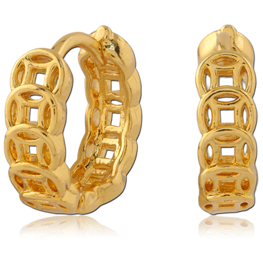 316L GOLD PVD 18K COATED SURGICAL STEEL HUGGIES CHAIN LINK CUTOUT DESIGN