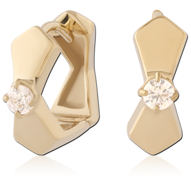 18K GOLD PVD COATED 316L SURGICAL STEEL HUGGIES PAIR GEOMETRIC SINGLE GEM