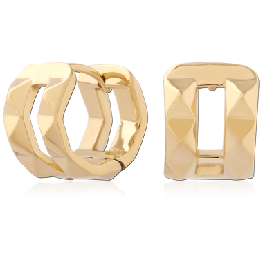 18K GOLD PVD COATED 316L SURGICAL STEEL HUGGIES PAIR FACETED RECTANGLE