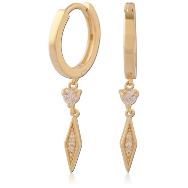 18K GOLD PLATED STERLING SILVER HUGGIE EARRINGS WITH CLEAR GEM KITE CHARM