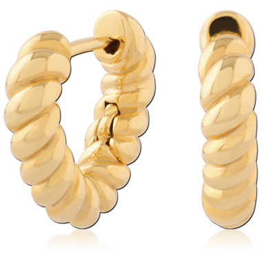 GOLD PLATED 18K STERLING SILVER 925 HUGGIE HOOP EARRINGS TWISTED ROPE