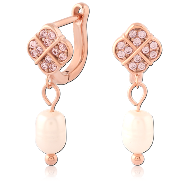 316L ROSE GOLD PVD COATED SURGICAL STEEL JEWELED HUGGIES PAIR