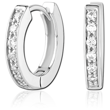 STERLING SILVER 925 RHODIUM PLATED JEWELED HUGGIES PAIR