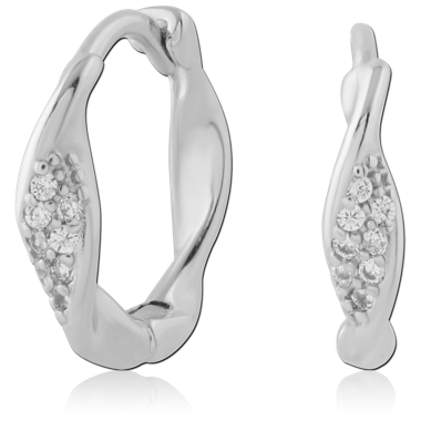316L SURGICAL STEEL HUGGIE EARRINGS TWISTED BAND PAVE CLEAR GEM CLUSTER