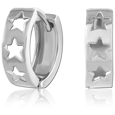 316L SURGICAL STEEL HUGGIE EARRINGS TRIPLE STAR CUTOUT BAND DESIGN