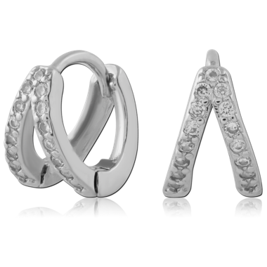 316L SURGICAL STEEL HUGGIE EARRINGS DOUBLE ROW PAVE CLEAR GEMS
