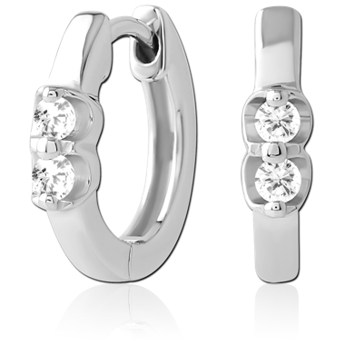 STERILE 316L SURGICAL STEEL HUGGIE EARRINGS DOUBLE CLEAR GEM FRONT DESIGN