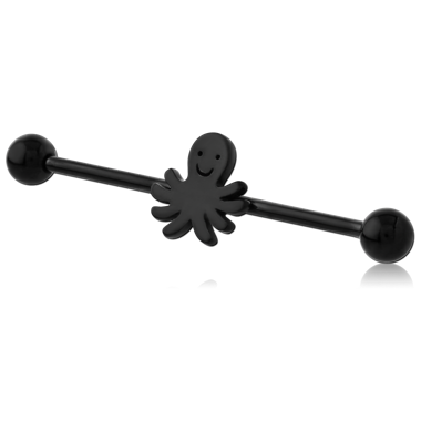 BLACK PVD COATED SURGICAL STEEL INDUSTRIAL BARBELL - SQUID