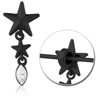 BLACK PVD COATED SURGICAL STEEL SLIDING JEWELED CHARM FOR INDUSTRIAL BARBELL