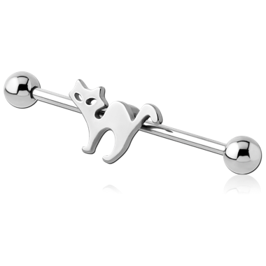 316L SURGICAL STEEL INDUSTRIAL BARBELL WITH ADJUSTABLE SLIDING CHARM - CAT