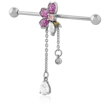 316L SURGICAL STEEL INDUSTRIAL BARBELL WITH ADJUSTABLE SLIDING CHARM