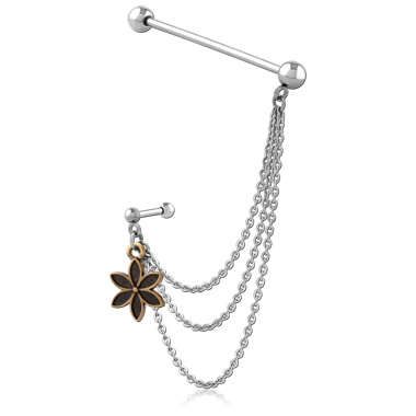 316L SURGICAL STEEL INDUSTRIAL BARBELL WITH DOUBLE CHAINS AND CHARM
