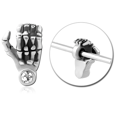 SURGICAL STEEL ADJUSTABLE SLIDING CHARM FOR INDUSTRIAL BARBELL - SKELETON HAND