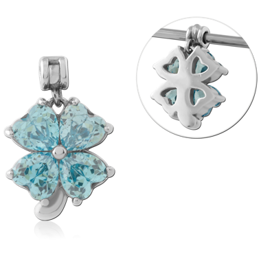 316L SURGICAL STEEL INDUSTRIAL SLIDING CHARM FOUR-LEAF CLOVER BLUE HEART GEMS